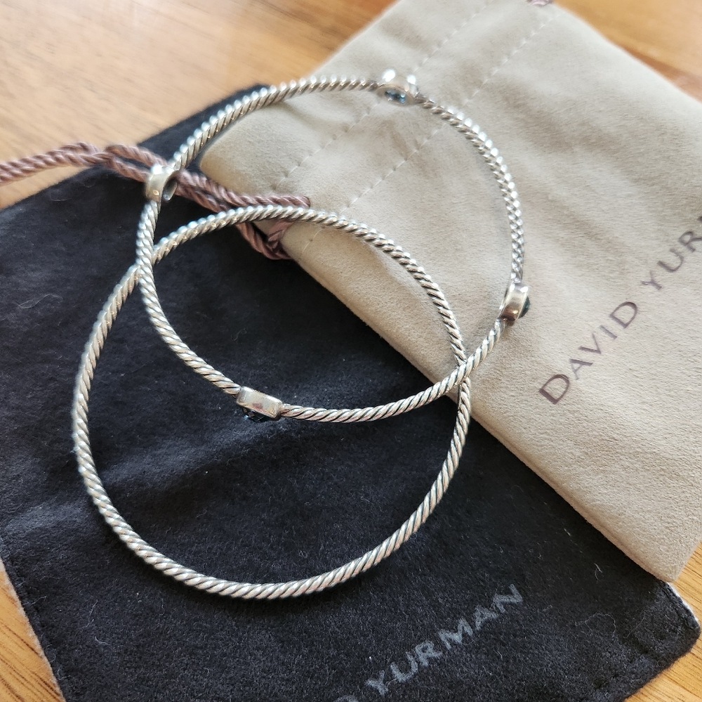 David Yurman Twisted Silver Set Of 2 Cable Bangles Bracelets Authentic